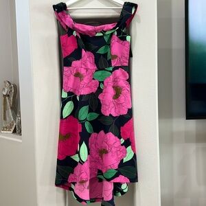 New York & Company Pink Navy Blue Floral Lined Dress